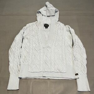 VTG Polo Jean Ralph Lauren Cable Knit Hoodie V Neck‎ Light Blue Sweater-S-2962